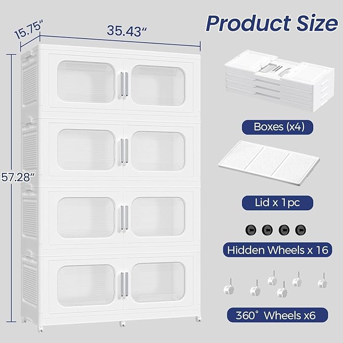 200Gal Exra Large Stackable Storage Bins with Lid, 4Pack White