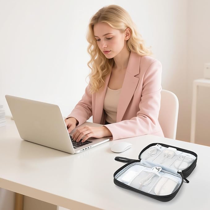 Skycase Tech Pouch - Lightweight Electronics Organizer Travel Case - Double Layers Cable Organizer - All-in-One Storage Bag for Charger, Cord, Phone, Flash Drive, Essentials