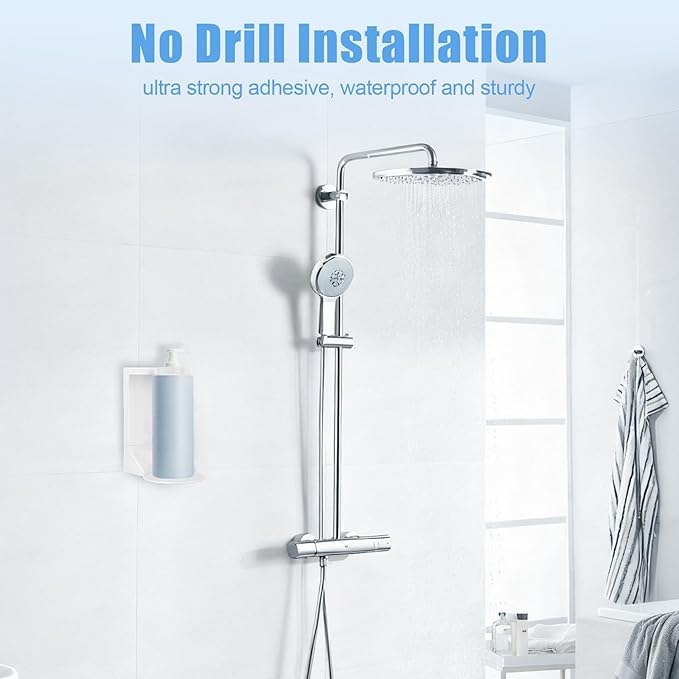 Single Bottle Wall Mount Bracket with Adhesive Pads - 11 Lbs Heavy Duty No Drill Soap Dispenser Holder for Bathroom & Kitchen - Rustproof, Floating Design for Shampoo/Lotion