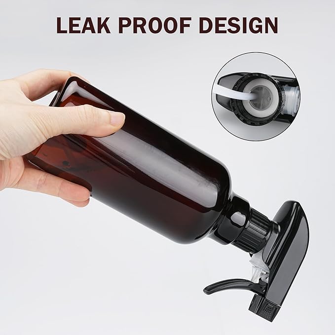 Plastic Spray Bottles Empty Spray Bottle 16.9oz/500ml 2 Pack Heavy Duty Spraying Bottles Mist/Stream Water Bottle for Cleaning Solutions, Essential Oils, Hair (Amber)