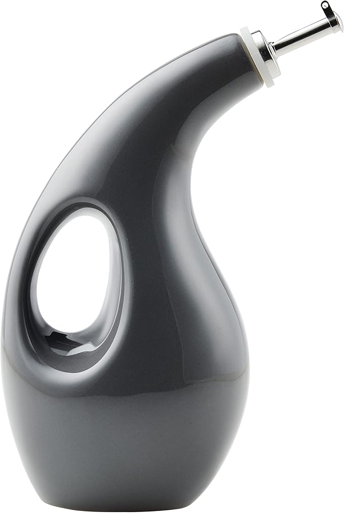 Rachael Ray 48465 Ceramic EVOO Oil and Vinegar Dispensing Bottle with Spout, 24 Ounce - Dark Gray
