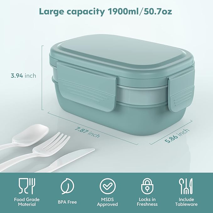 HOMETALL Adult Lunch Box,3 Stackable Bento Lunch Containers for Adults, Modern Minimalist Design Bento Box with Utensil Set