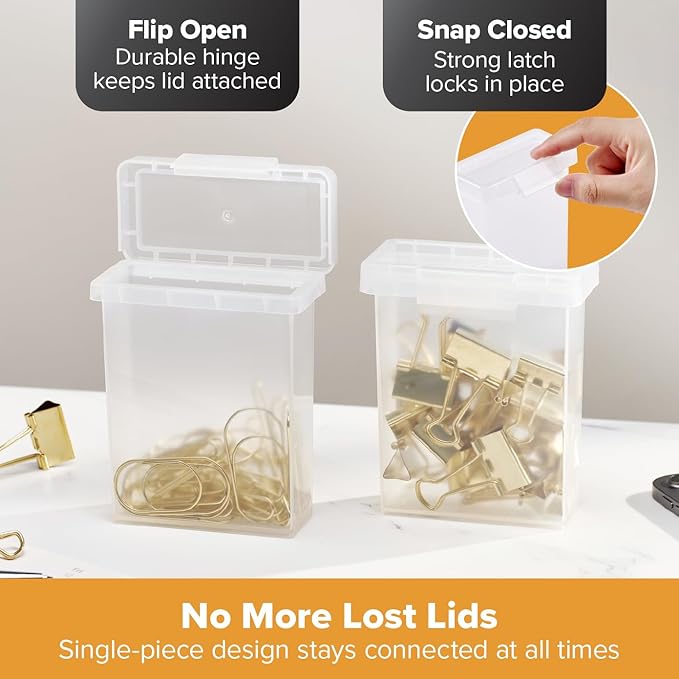 Bostitch Konnect Storage Containers with Lids, Office Organizer, Clear Plastic Box, Stackable for Crayons, Q-tips, Office Supplies, Labels, 0.5 Qt