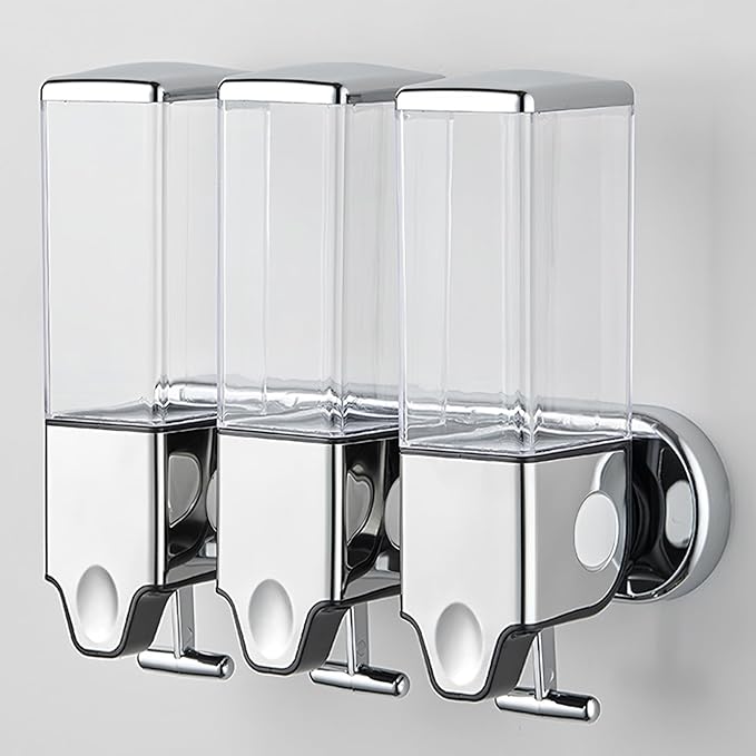 No-Drill 3 Pack 500ml Wall Mounted soap Dispenser for Bathroom and Kitchen, Shampoo and Conditioner Dispenser Drill Free with Adhesive (Clear-3)