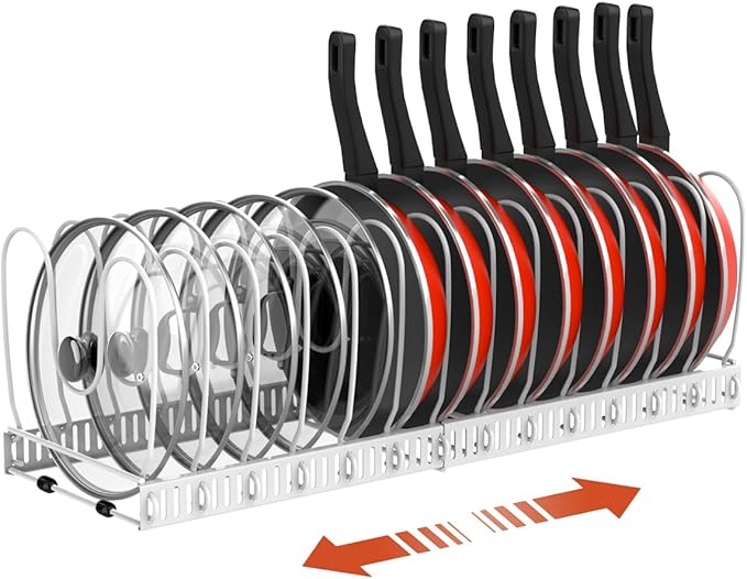 Pot and Pan Organizer Rack for Cabinet, White