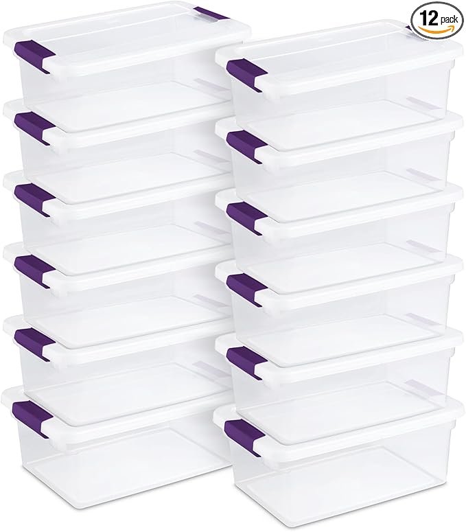 Sterilite 12-Pack ClearView Latch Box, Stackable Organizer Bins with Lids, 15 Quart - Clear Plastic Organization Containers for Closet, Bedroom, Shelving Units and Home or Office Storage