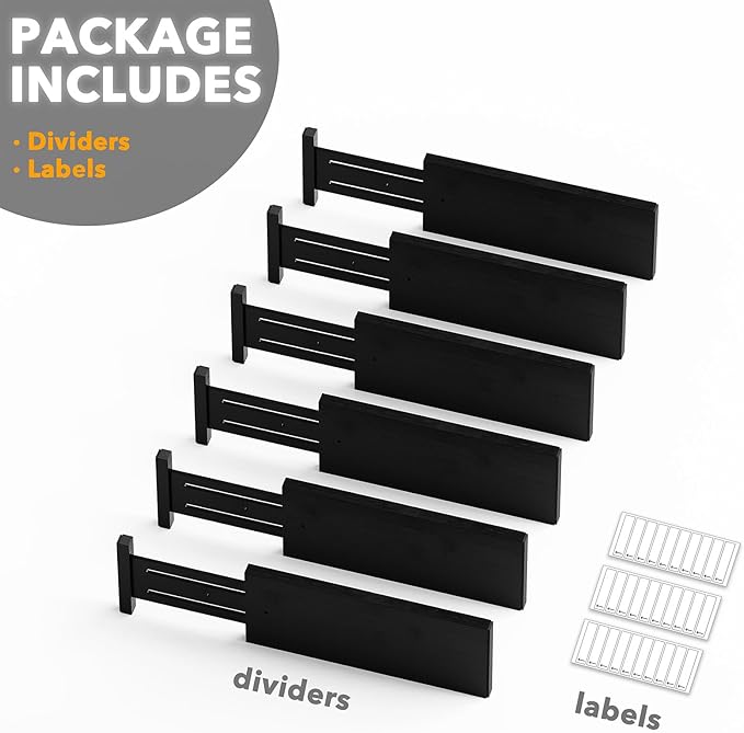 SpaceAid Bamboo Dresser Drawer Dividers 6 Pack, 4.65“ High Adjustable 12.5“-17” Drawer Organizers, Expandable Organization for Clothing, Clothes