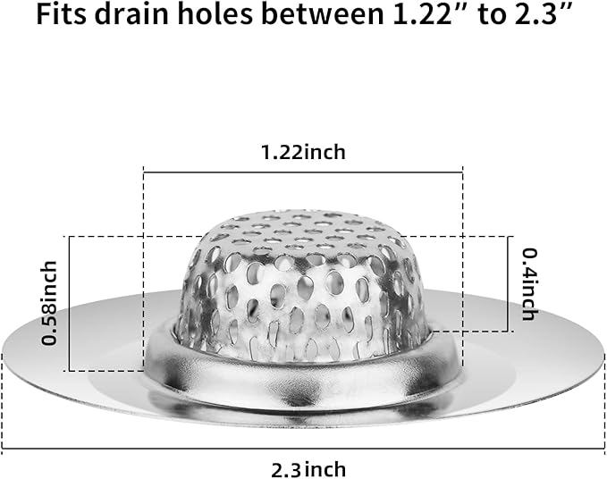 ChefBee Bathroom Sink Drain Strainer - 2PCS 1.22” Stainless Steel Bathtub Shower Tub Drain Cover Hair Catcher, Anti-clogger Filter Plug for Mop Pool