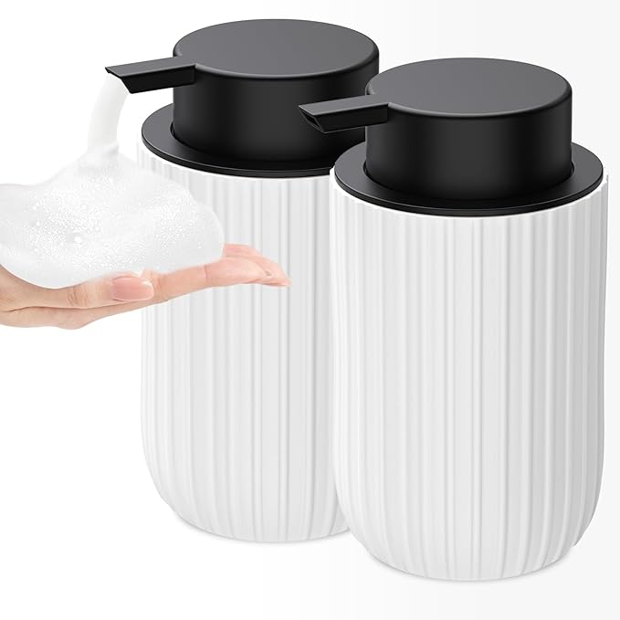 Ceramic Foaming Soap Dispenser, 12 oz Bathroom Foam Hand Soap Dispenser, Refillable Lotion Soap Dispenser with Removable Pump for Kitchen Hand Wash Dispenser, Modern Home Decor(2Pack-White)