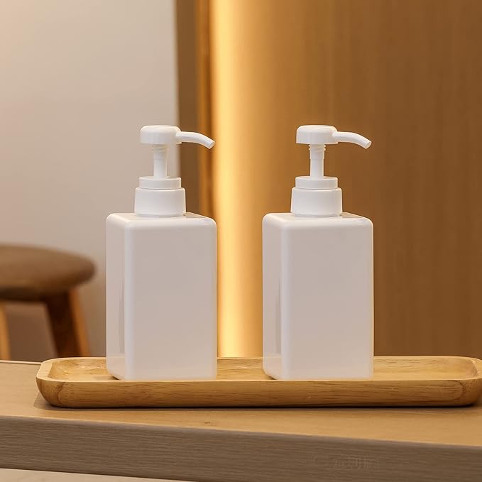 Pump Bottle, Refillable Plastic Empty Lotion Soap Dispenser Liquid Container for Bathroom Shampoo and Body Wash, 15oz/450ml White 2 Pack