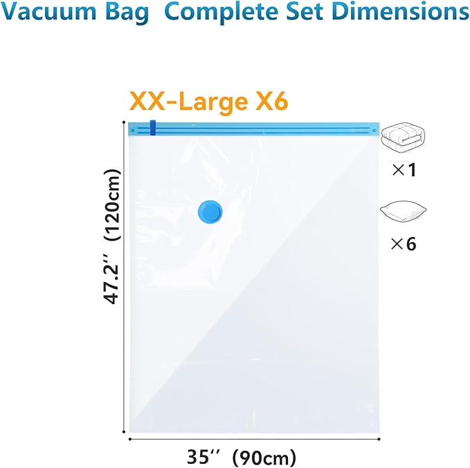 6 Pack Vacuum Storage Bags，Space Saver Bags(6 Pack XXL Jumbo) Compression