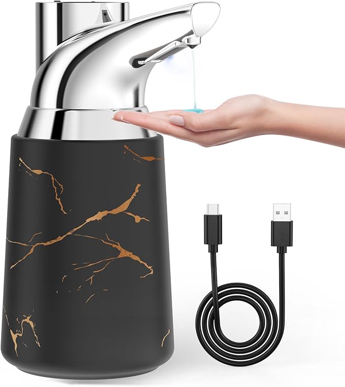 Automatic Liquid Soap Dispenser Touchless:350ML Ceramic Material -4 Level Adjustable Hand & Dish Electric Dispenser,Waterproof Type-c Rechargeable Auto Soap Pump for Bathroom,Kitchen
