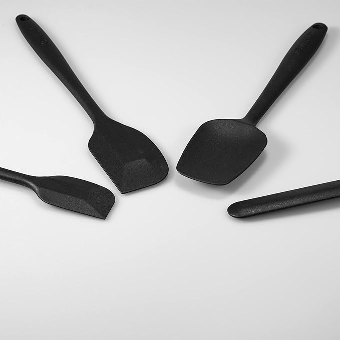4 Piece Silicone Spatula Set, Flexible Heat Resistant Non-scratch Baking Cooking Rubber Spatulas with Stainless Steel Core, Black
