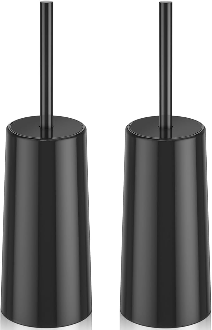 Toilet Brush and Holder, 2 Pack Toilet Brush Stainless Steel, Toilet Bowl Brush for Bathroom Toilet-Ergonomic, Elegant,Durable (Black)