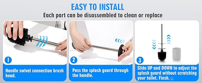 Ceramic Toilet Brush & Holder Set - Freestanding Deep-Cleaning Toilet Bowl Cleaner Brush, Stainless Steel Handle, Small & Sturdy for Storage, Easy to Clean, Non-Scratching