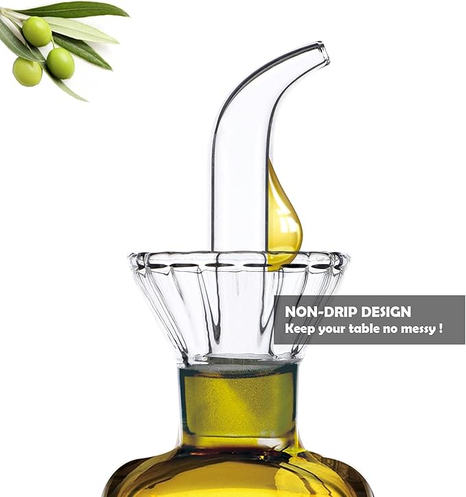 HAIZEEN 4 oz/125 ml Clear Glass Olive Oil Dispenser Bottle - Oil & Vinegar Cruet with Pourers and NO Funnel Needed - Olive Oil Carafe Decanter for Kitchen and BBQ Olive Oil Dispenser Bottle