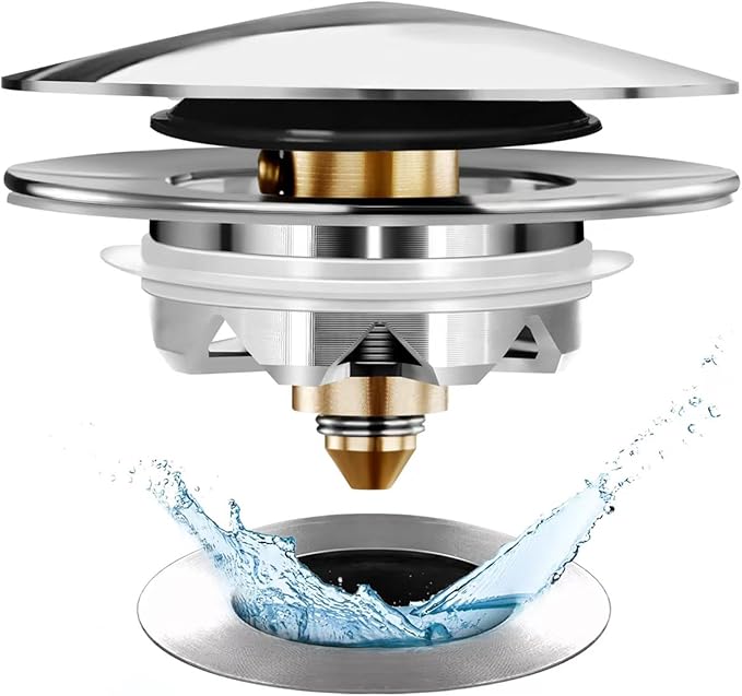 Anlige Bathtub Drain Stopper, Pop Up Tub Stopper and Cover, Bottom with Hair Catcher, Universal for 1.45 to 1.8 in Drain, Replaces Old Drain Plug