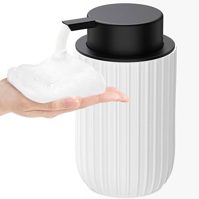 Ceramic Foaming Soap Dispenser, 12 oz Bathroom Foam Hand Soap Dispenser, Refillable Lotion Soap Dispenser with Removable Pump for Kitchen Hand Wash Dispenser, Modern Home Decor(White)