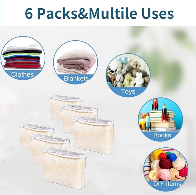 6 Pcs (16 * 12 * 4 Inch) Zippered Plastic Storage Bags, Transparent Zippered Storage Bags For Storing Linen Sweaters, Blankets, And Bed Sheets In Wardrobes