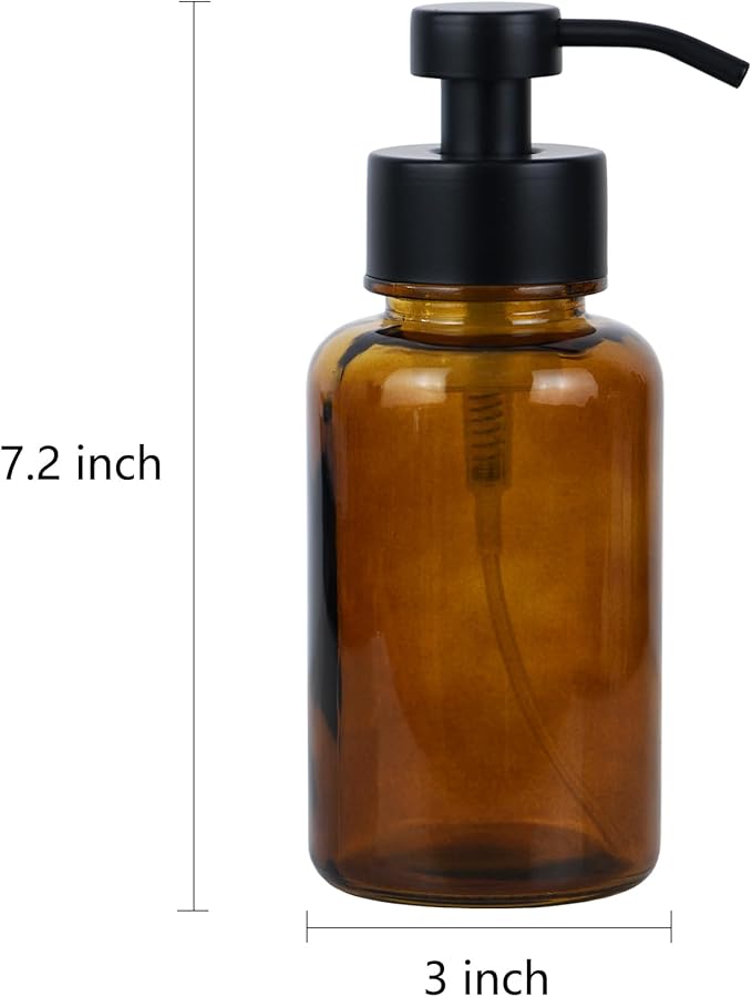 15 oz Amber-Tinted Thick Glass Foaming Soap Dispenser, Refillable Foaming Soap Dispenser with Black Rust-Proof Foam Pump, Suitable for Bathrooms and Kitchens (2, Amber)