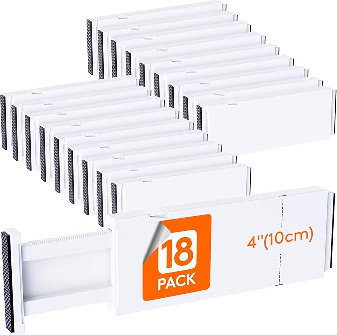 18 Pack Drawer Dividers 4" High 28-43.5cm/11-17" Adjustable Drawer Organizer