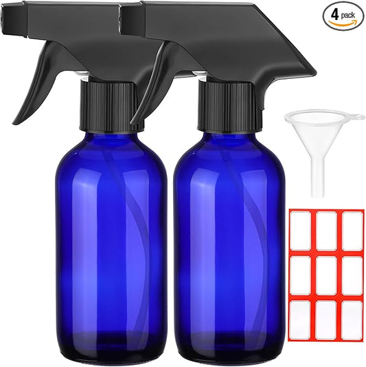 Fumete 2 Pack Glass Bottles 4oz Empty Refillable Liquid Containers with 1 Label 1 Funnel for Essential Oils Hair Travel Plants Cleaning Skin Care