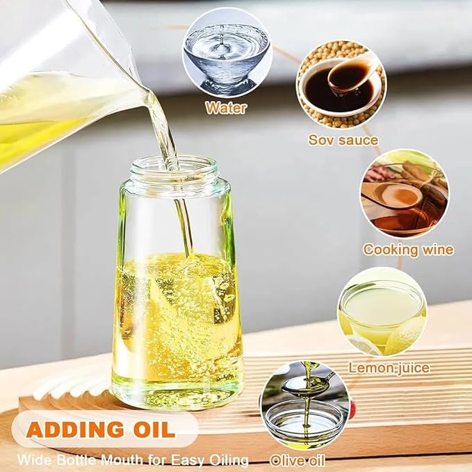 Oil Sprayer for Cooking 2 in 1, 470ml/16oz, Oil Spray & Dispenser Glass Bottle, Food-grade material for Kitchen, Salad Dressing, Frying, Air Fryer & BBQ (Green&CreamyWht)