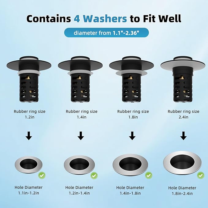 Universal Metal Bathroom Sink Drain Strainer Hair Catcher Upgraded 3 in 1 Pop-up Sink Stopper, with Detachable Stainless Steel Filter Basket