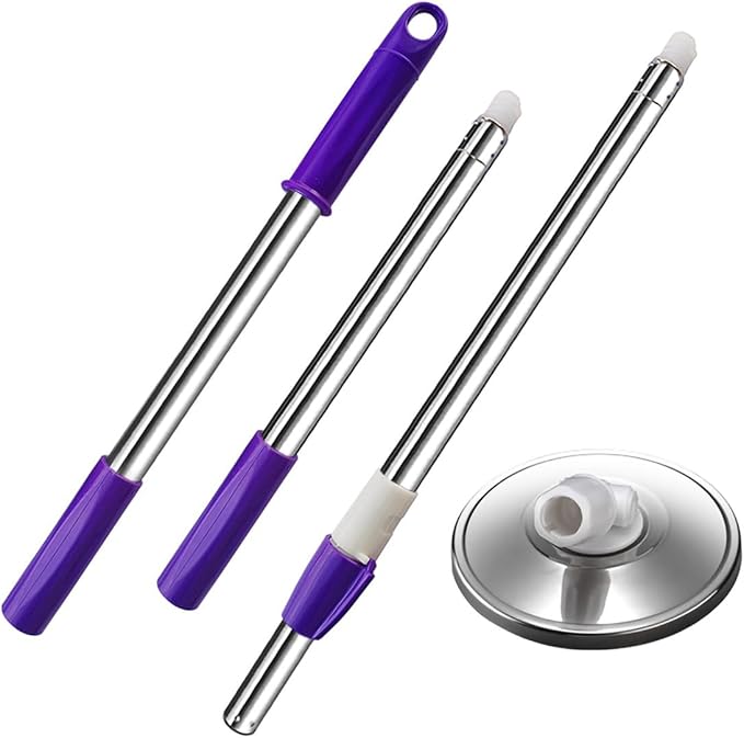 Extended Spin Mop Replacement Mop Handle, Upgraded 60-inch 360 Degrees Rotating Telescopic Replacement Mop Stick for Spin Mop Bucket Cleaning System (Stainless Steel Disc, Purple)