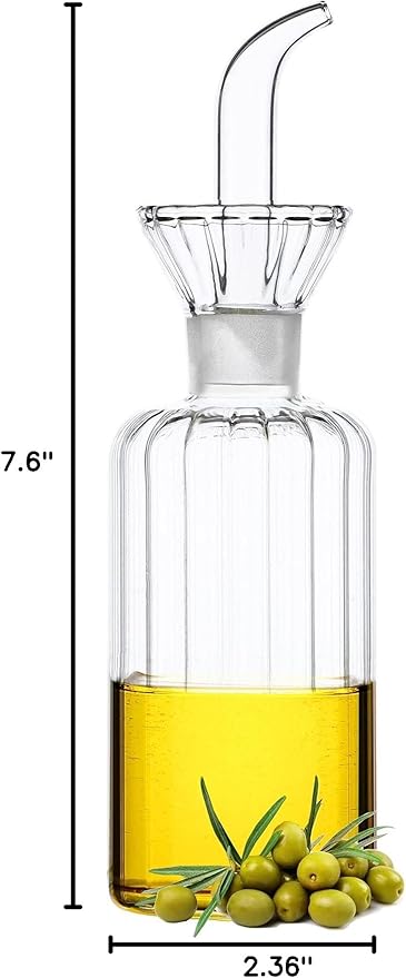 HAIZEEN 8oz/240ml Olive Oil Bottle Dispenser/Glass Cruet with DRIPLESS POUR SPOUT for Kitchen and BBQ