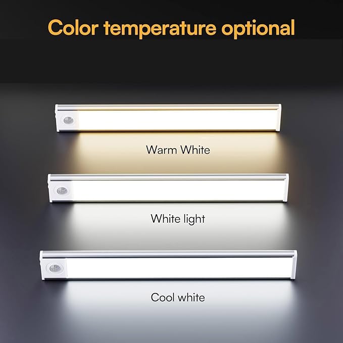 Under Cabinet Lighting, 2 Pack Under Cabinet Lights Rechargeable, Motion Sensor Light Indoor, 3 Color Temps, 5 Levels Dimmable Magnetic Closet Lights, Wireless Under Counter Lights for Kitchen, Stairs