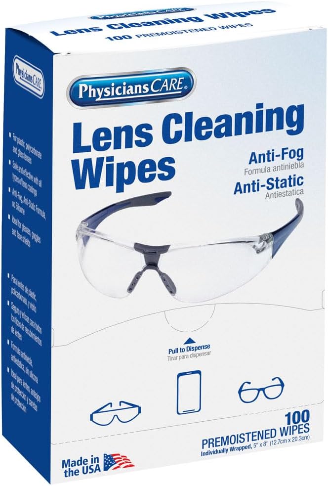 PhysiciansCare Pre-Moistened Anti-Fog, Anti-Static Lens Wipes for Eyeglasses, 1 Pack, (100 Count)