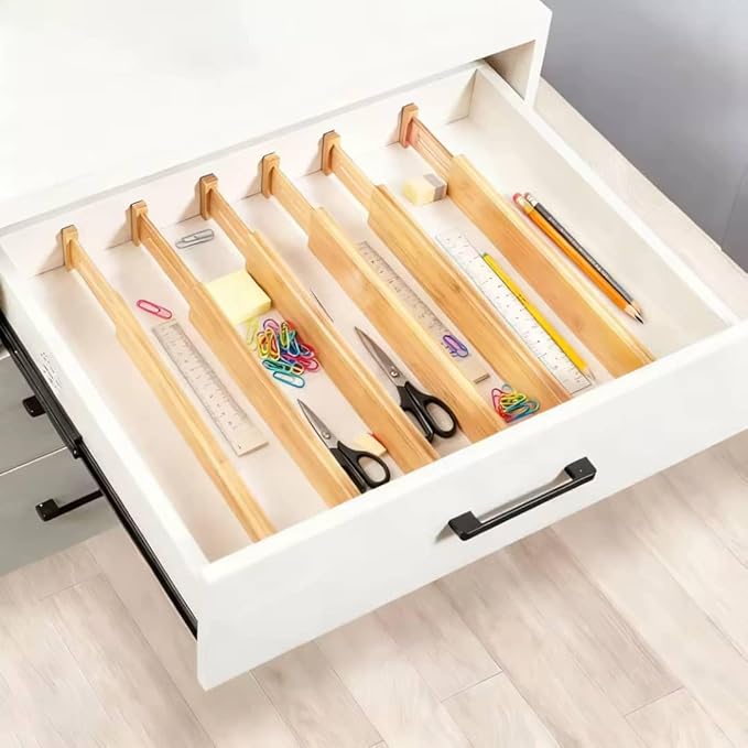 Bamboo Drawer Dividers, Adjustable Expandable Drawer Organizer