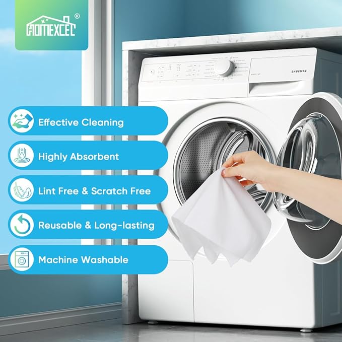 HOMEXCEL White Microfiber Cleaning Cloth, 12 Pack Premium Microfiber Towels for Cars, Lint Free, Scratch-Free, Highly Absorbent, Reusable Cleaning Rags for Car, Household, Kitchen, Window, 11.5"X11.5"