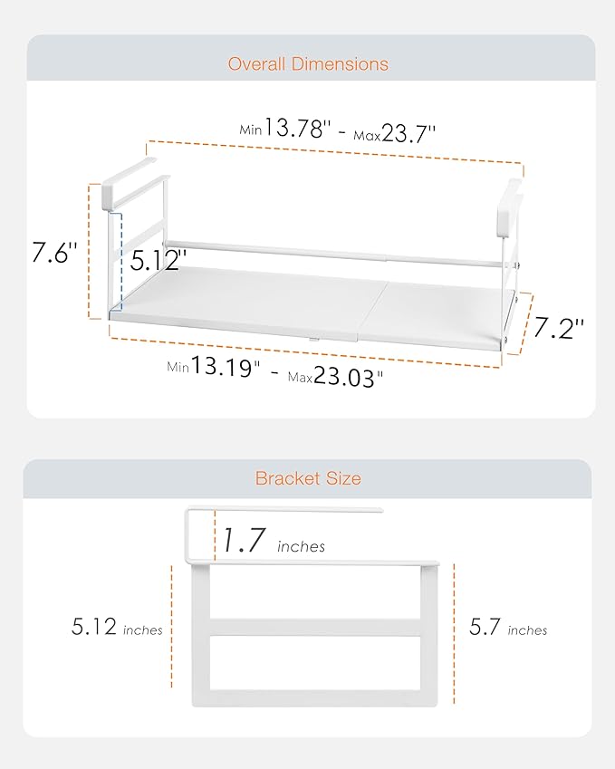 Under Shelf Storage Basket, 2 Pack Heavy-Duty Hanging Baskets Under Cabinet Shelf Organizer, Expandable Add-on Space Saver Kitchen, Pantry, Laundry Room, Slide-in White Shallow Depth & Wider Size
