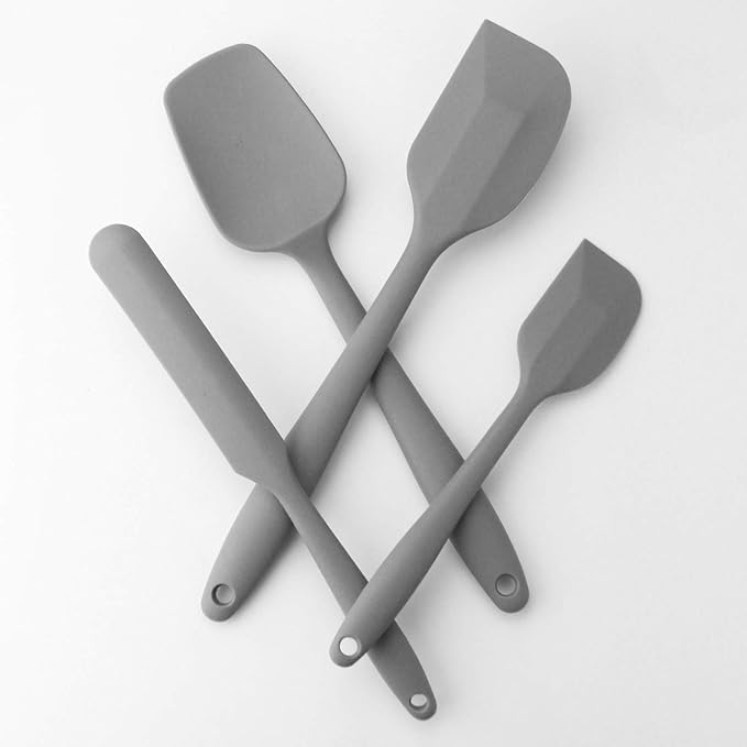4 Piece Silicone Spatula Set, Flexible Heat Resistant Non-scratch Baking Cooking Rubber Spatulas with Stainless Steel Core, Gray