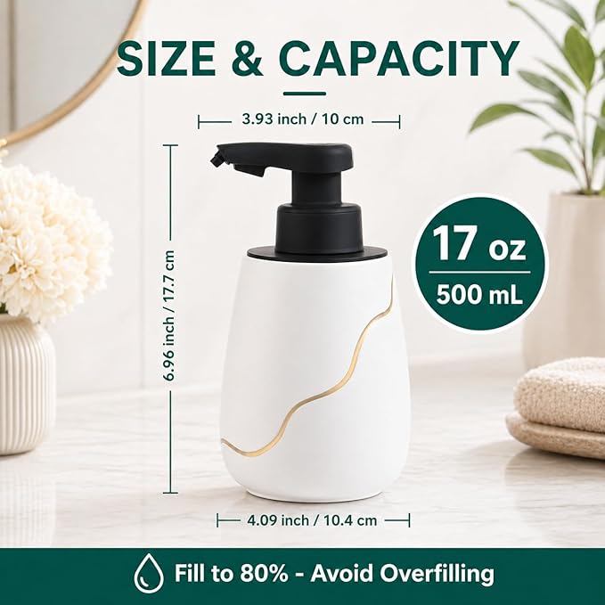 BosilunLife Automatic Soap Dispenser Bathroom - Liquid Hand Free Dispenser Smart Electric Lotion Soap Dispenser Touchless with Waterproof Pump Rechargeable Dish Soap Dispenser Ceramic White, 17oz