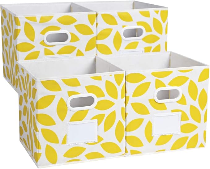 MAX Houser Fabric Storage Bins Cubes Baskets Containers with Dual Plastic Handles for Home Closet Bedroom Drawers Organizers, Foldable, Set of 4