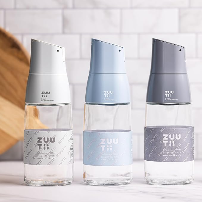 Zuutii Olive Oil Dispenser Bottle - Drip Free Spout Glass Container for Kitchen, Cooking, Vinegar, Soy Sauce - Light Blue
