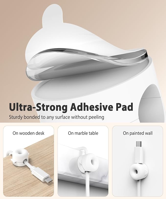 Magnetic Cable Clips 8 Pack, Silicone Cord Organizer with Strong 3M Adhesive, Durable Cable Management Under Desk Wire Hider, Cord Holder for Nightstand, Desk,Office, Home & Car (White)
