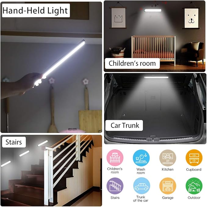 RXWLKJ 54-LED Under Cabinet Lights,USB Rechargeable Kitchen Night Light,Battery Operated Counter Closet Lighting,Wireless Motion Activated Light for Cabinets Cupboard Pantry(Warm Light 2Pack