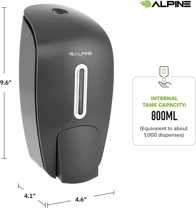 Manual Soap Dispenser Wall Mount - Commercial Soap Dispenser Wall Mounted for Liquid Soap & Hand Sanitizer in Bathroom, Kitchen, Businesses Refillable Large 800 ml Capacity - Grey by Alpine Industries