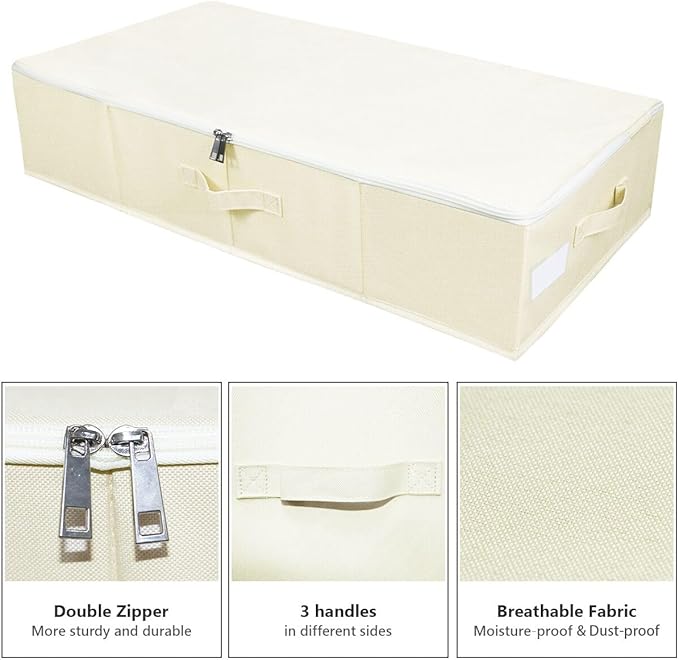 Omygarden Under Bed Storage Bins with Lids, Closet Organizers, Foldable Under-bed Storage Baskets for Sheets, Clothes, Quilts, Sweaters, Wrapping Paper, 35x16.5x7inch, Beige, 2PCS