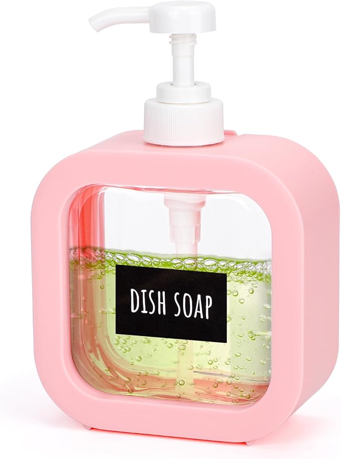 Segbeauty 16.9oz Empty Kitchen Hand Soap Dispenser, Refillable Liquid Soap Dispenser for Bathroom, 500ml Pink Plastic Pump Bottle, Dish Soap Dispensers for Kitchen Sink with Pump and Labels