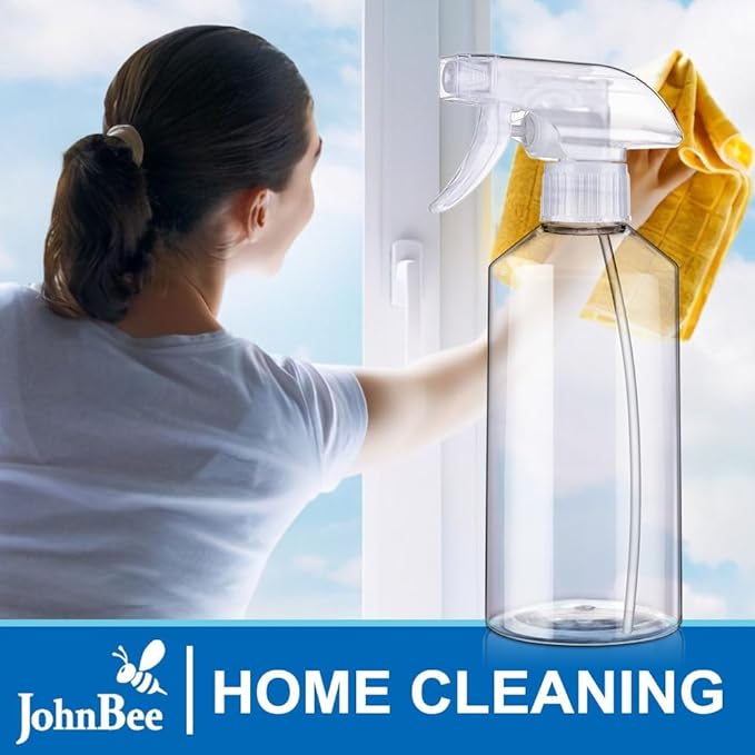 JohnBee Spray Bottles - 16.9oz/2Pack - Premium Adjustable Spray Bottles for Cleaning - No Leak And Clog Mister Spray Bottle - Spray Bottle For Hair, Plants, Pet, Vinegar, And Rubbing Alcohol Reagent