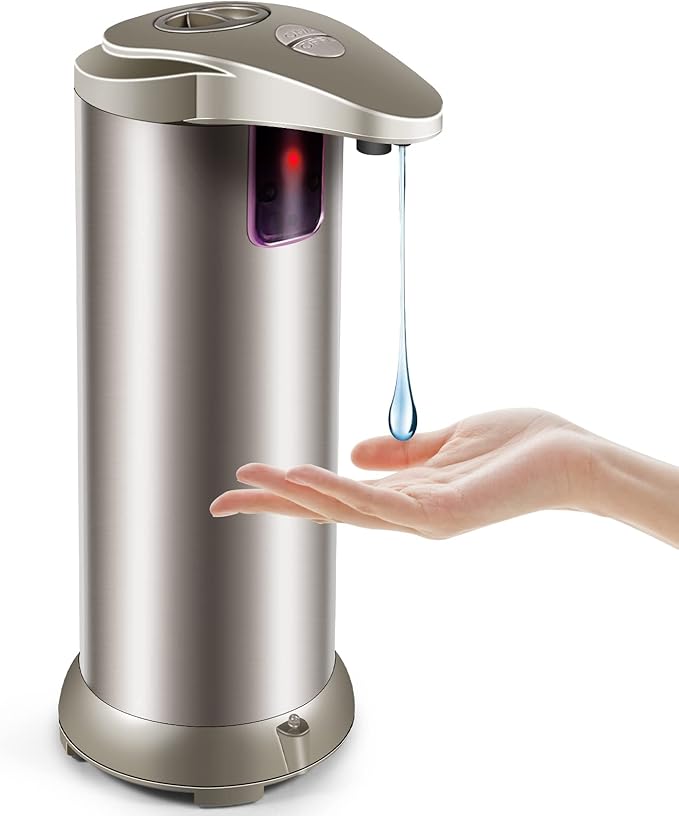 Automatic Soap Dispenser, 3 Adjustable Dispensing Levels with Stainless Steel, Infrared Motion Sensor & Waterproof Base, Smart Touchless Soap Dispenser for Bathroom, Kitchen, School and Hotel Use