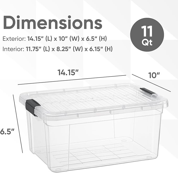 Superio Small Clear Storage Boxes with Lids, 11 Quart Plastic Container Bins for Organizing, Stackable Crates, BPA Free, Non Toxic, Odor Free