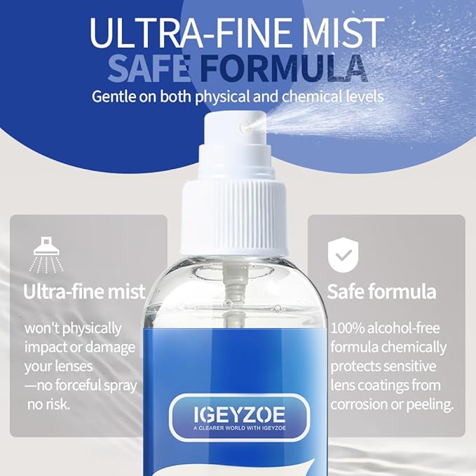 Eyeglass Lens Cleaner Spray Kit - (2x2oz) Glasses Cleaner Bottle + (4X) Microfiber Cloth 6.9"×5.7", Alcohol Free Eyeglasses, Screen