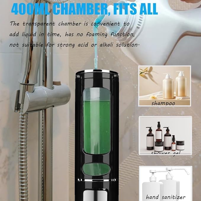 Single Wall Mounted Hand Soap Dispenser, 13.5oz/400ml Black Shower Pump, Clear Refillable Liquid Lotion Soap Dispenser, Gel Container Shower Pump Dispenser and Organizer for Bathroom Kitchen