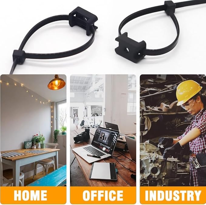 Cable Zip Tie Mounts Kit-100 Pcs Cable Zip Tie Saddle Type Mounts Base with 100 Pcs 8" Cable Ties and 100 Pcs Tapping Screw, Wire Cable Clips Organizer Holders Clamps